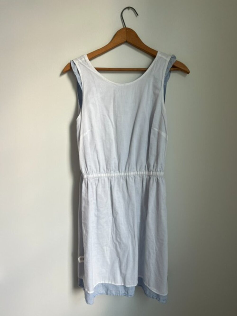 JCREW | Light Blue & White Striped Cotton Linen Sleeveless Mini Dress Size 8 - Picture 12 of 16